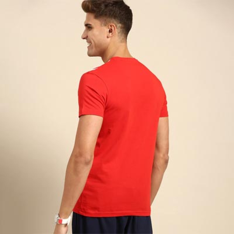 Men Red & White Brand Logo Printed Pure Cotton T-shirt