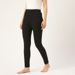Women Black Solid Cotton Thermal Bottom