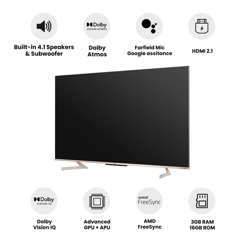 Vu 164 cm (65 inches) The Masterpiece Glo Series 4K Ultra HD Smart Android QLED TV