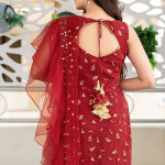 Women Red & Gold-Toned Embroidered Semi-Stitched Dress Material