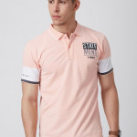Men Pink Polo Collar Slim Fit T-shirt