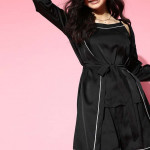 Women Stylish Black Solid Satin Night Suit