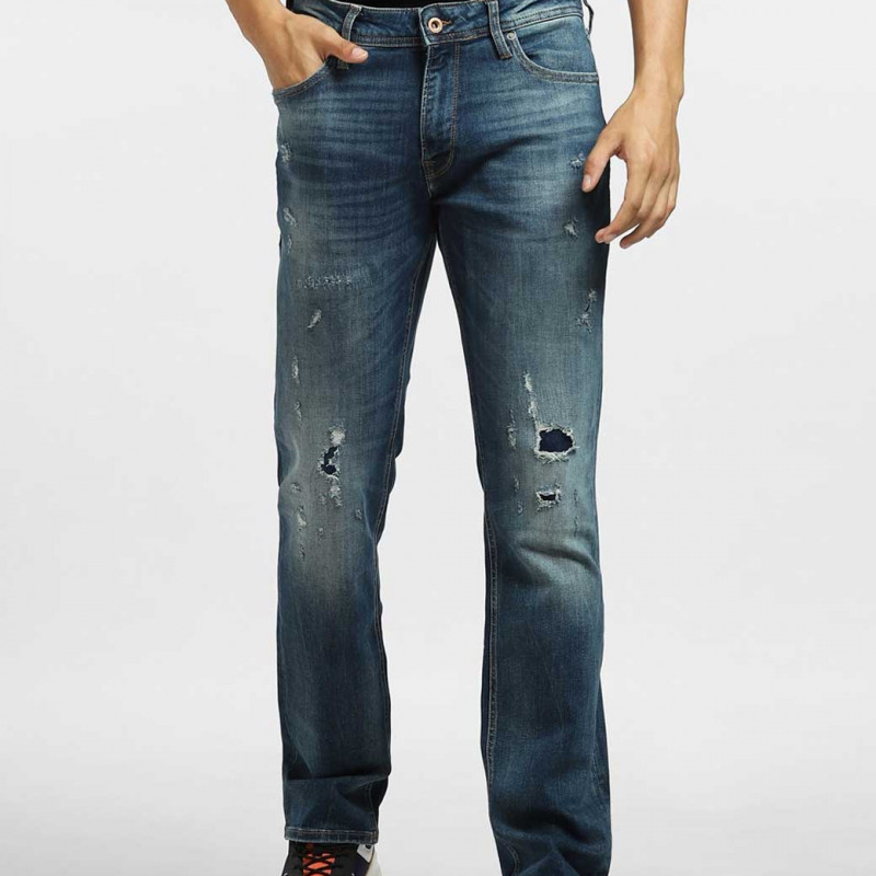 Men Blue Low-Rise Low Distress Heavy Fade Stretchable Jeans