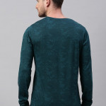 Men Teal Green Slim Fit Tropical Printed Pure Cotton T-shirt
