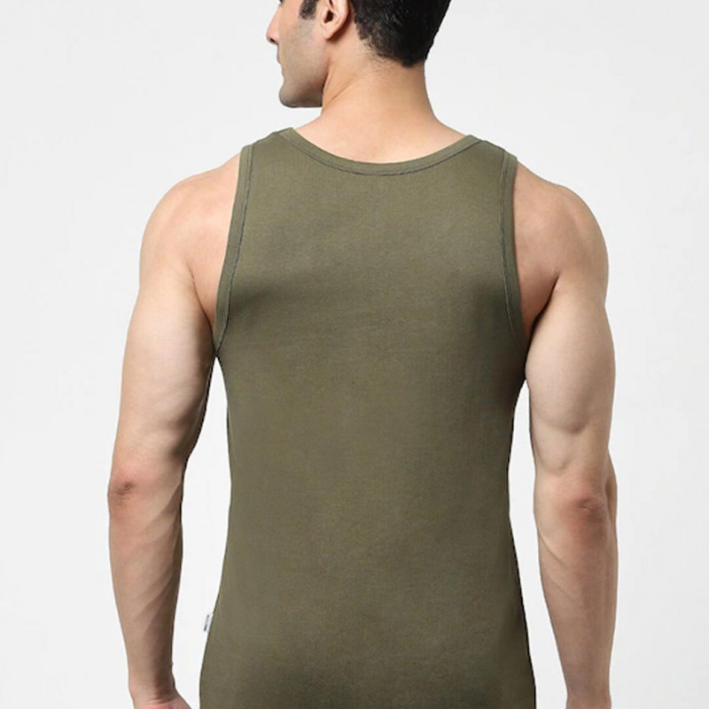 "Men Green Printed Cotton Innerwear Gym Vests "