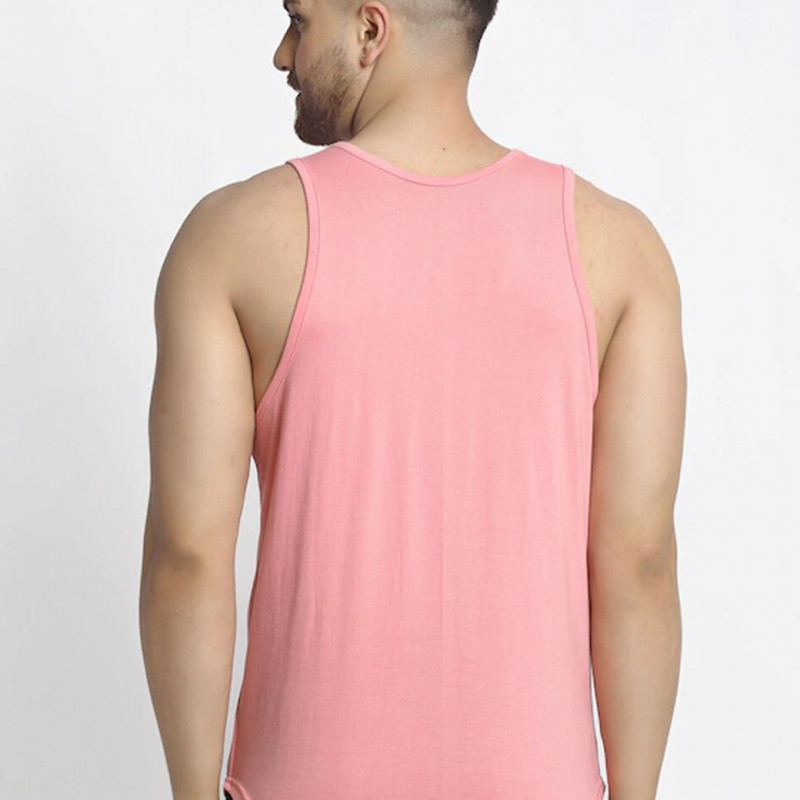 Men Coral-Pink Printed Pure Cotton Innerwear Gym Vest